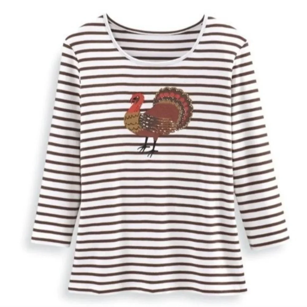 TURKEY KNIT TOP Serengeti striped embellished Striped Top size Medium - Picture 2 of 6